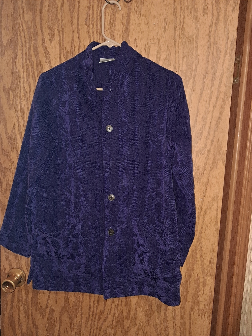 Chico's Deep Purple Textured Button-Front Jacket